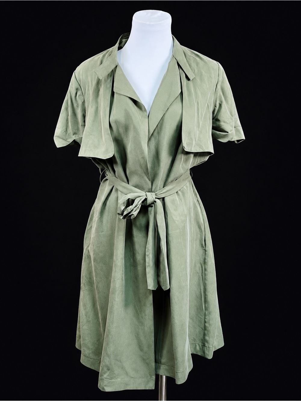 BCBGeneration Sage Green Belted Short Sleeve Trench Dress Coat